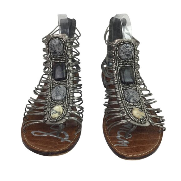 Sam Edelman Hazel Caged Gladiator Womens 8 Sandals Silver Metallic Stone Embelli - Picture 2 of 12